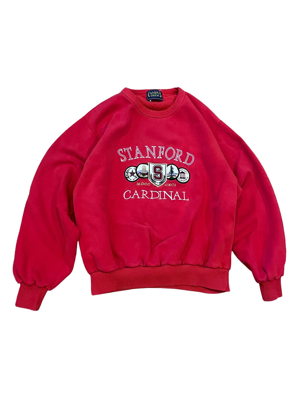 VTG Campus Crew Stanford University Crewneck Sweatshirt Red Embroidered Size XL